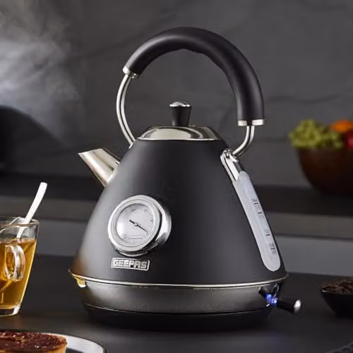 Geepas Retrovive Kitchen Appliance Combo Set in Black featuring 1.7L Electric Kettle, 4 Slice Toaster, 2-in-1 Jug Blender and 20L Digital Microwave – 2
