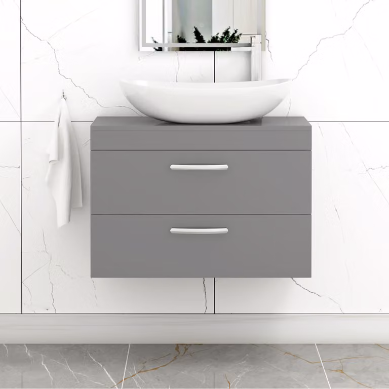 Cesar Turin 600mm Wall Hung Vanity Unit with 2 Drawers and Countertop Basin in Indigo Grey Gloss