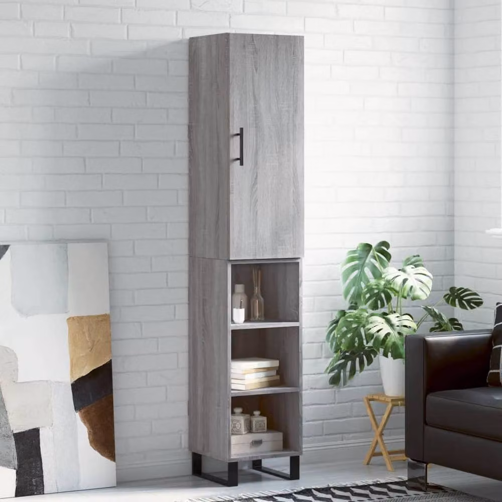 Berkfield Home Grey Sonoma Modern Highboard with Hinged Doors and Internal Shelves, W/D/H: 34.5 x 34 x 180 cm – 2