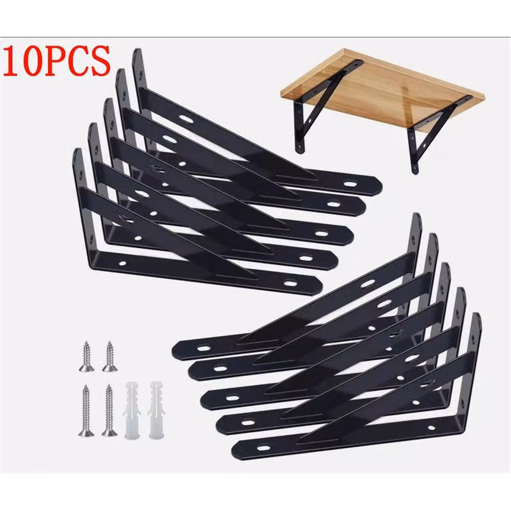 VOGREX Heavy Duty Steel Triangle Shelf Brackets, 10 Pack, Matt Black, Wall Mounted – 3