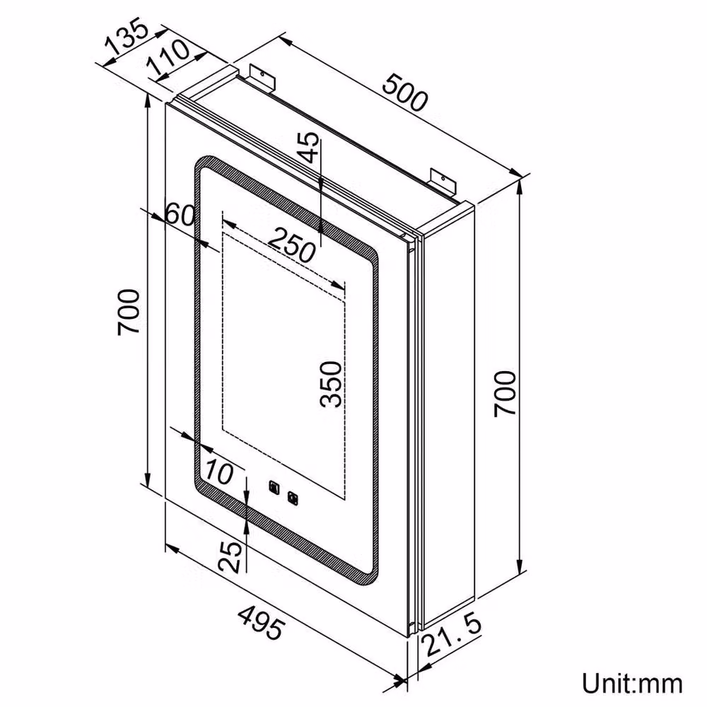 FORGEVIO Silver Bathroom Mirror Cabinet with LED Lighting and Shaver Socket, W: 50 cm, H: 70 cm – 2