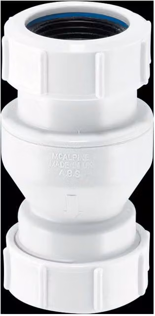 McAlpine In Line Vertical Non Return Check Valve in White Matt with Inlet and Outlet Connection