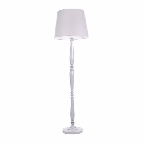 ValueLights Classic Grey Wood Floor Lamp with Fabric Cone Shade and LED Bulb – 1