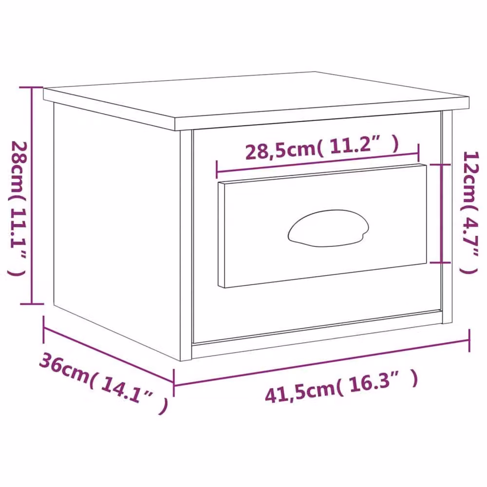 Berkfield Home Elegant Wall-mounted Bedside Cabinet in Black, W: 41.5 cm, D: 36 cm, H: 28 cm – 5