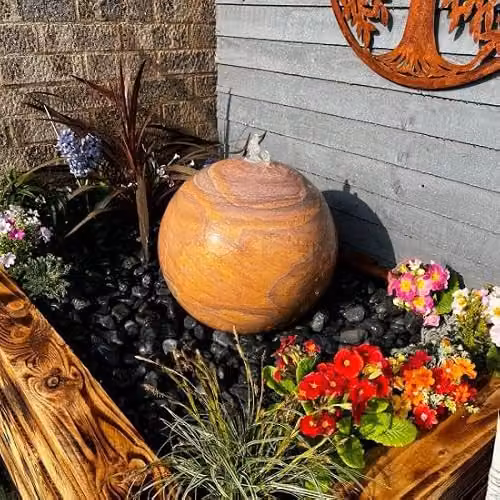 Tranquility Spring Stone Sandstone Sphere Solar Powered Water Feature, Diameter: 40 cm – 1