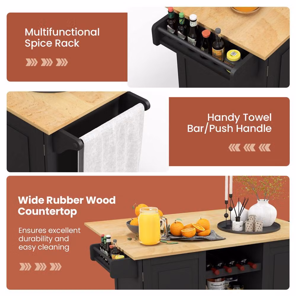 Costway Rolling Kitchen Trolley Cart with Drop-Leaf Countertop in Black – 6