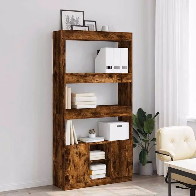 Berkfield Home Smoked Oak Highboard in Brown, W/D/H: 92 x 33 x 180 cm