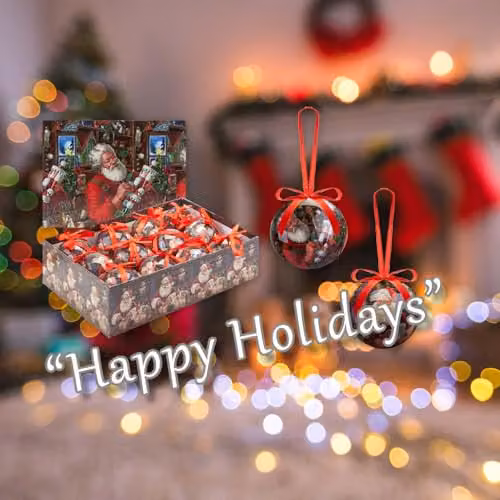 VFM e-Store Santa's Workshop Christmas Bauble Set, 12 Piece Multicolour Round Hanging Ornaments, Diameter: 7.5 cm – 5