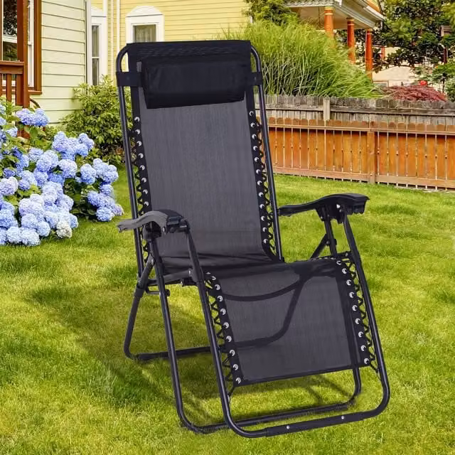 OUTSUNNY Zero Gravity Reclining Lounger with Adjustable Headrest in Black