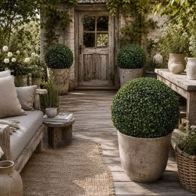 Wyld Haus Tasa Halo Pair of Artificial Round Potted Boxwood Ball Plants in Green – 1
