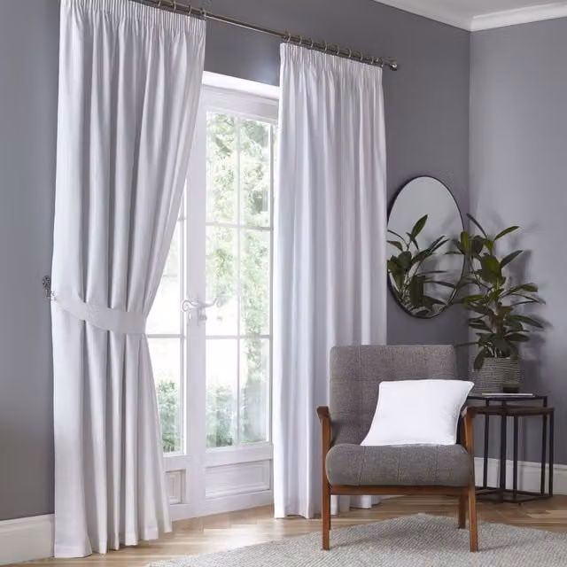 Terrys Fusion Dijon Blackout Ready Made Pencil Pleat Curtains in White
