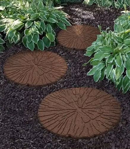 Nicoman Rubber Log Design Garden Stepping Stones, Brown, Diameter: 46 cm, Set of 4 – 5