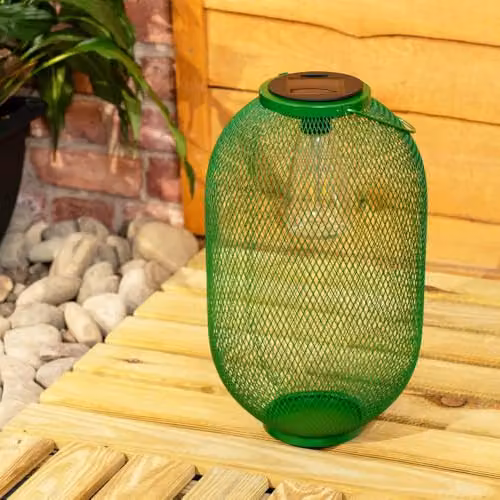 ValueLights Metal Mesh Dark Green Solar Powered Outdoor Garden Lantern Light with Warm White LED – 2