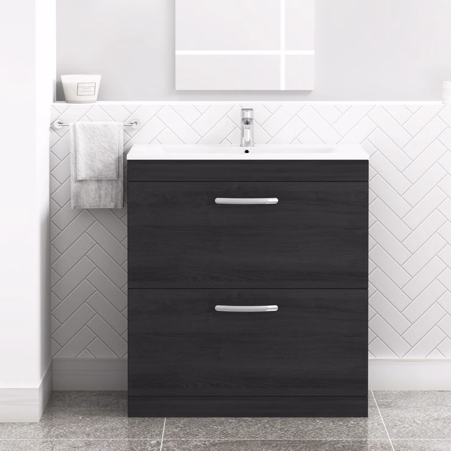 Royal Bathrooms Turin 800mm Floor Standing 2 Drawer Minimalist Vanity Unit in Matt Black