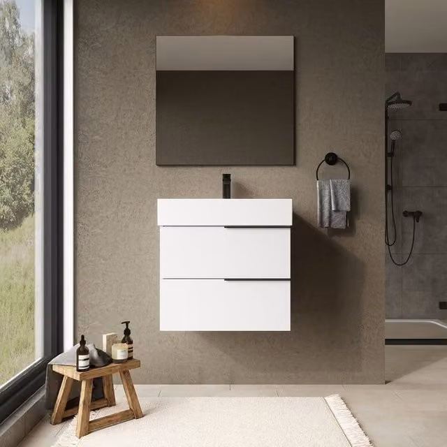 Banyetti Celtic Wall Hung Bathroom Vanity Unit with Veneto 1 Basin, Gloss White, W: 60 cm, D: 45 cm, H: 45 cm – 1