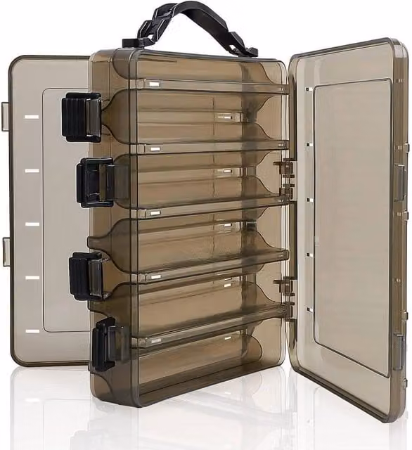 PAWNORA Brown Double Sided Fishing Lure Storage Box with 10 Compartments