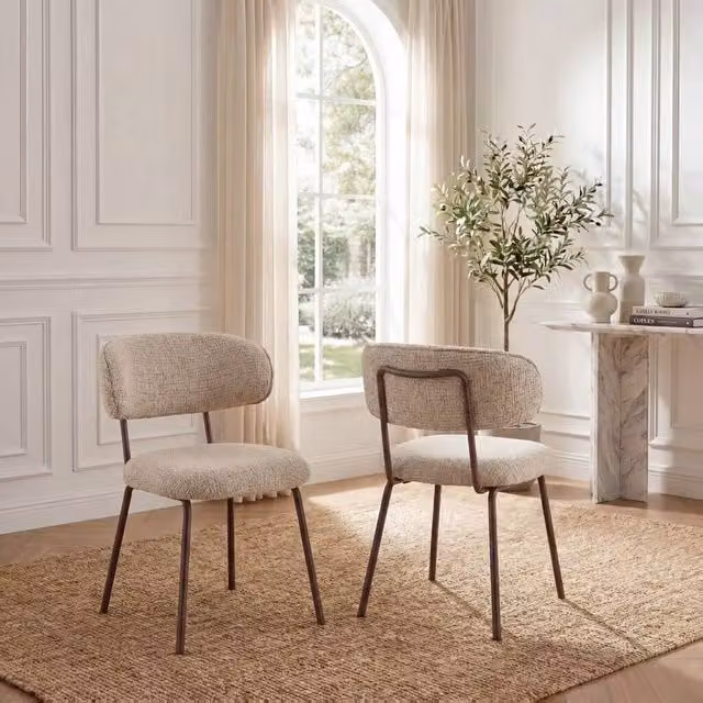SONARA Set of 2 Mid-Century Dining Chairs with Armrests in Beige Linen Fabric – 1