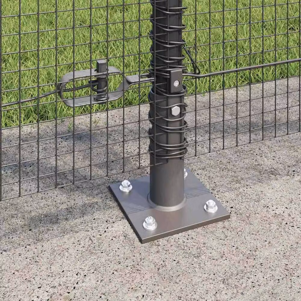 Berkfield Home Grey Steel Welded Wire Fence with 7 Flanged Posts, W: 10 m, H: 1.2 m – 4