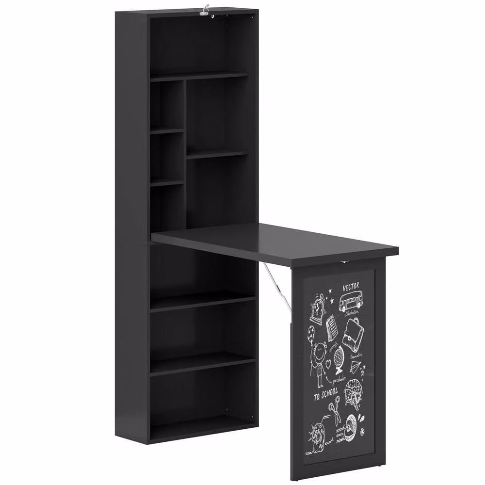 Wyld Haus Havizi Black 3 Section Fold Out Writing Desk with Chalkboard and Storage – 2