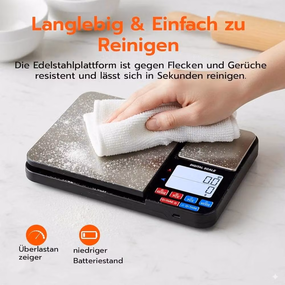 Kelvenix Dual Platform Professional Kitchen Scales in Black with Stainless Steel Finish and Rechargeable Battery – 4