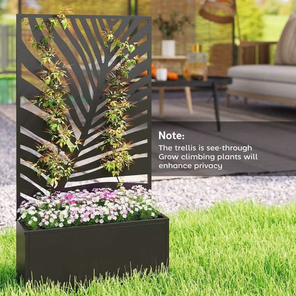 Kelvenix Metal Raised Garden Bed with Trellis in Black – 5