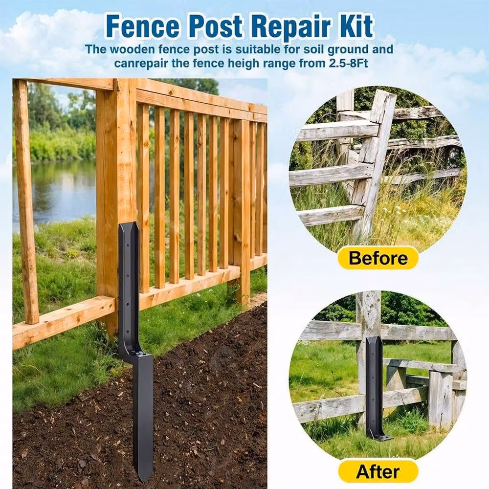 NESTLUNE Heavy Duty Fence Post Anchor Repair Kit, 4 Pieces, Black, W/D/H: 300 x 120 cm – 4