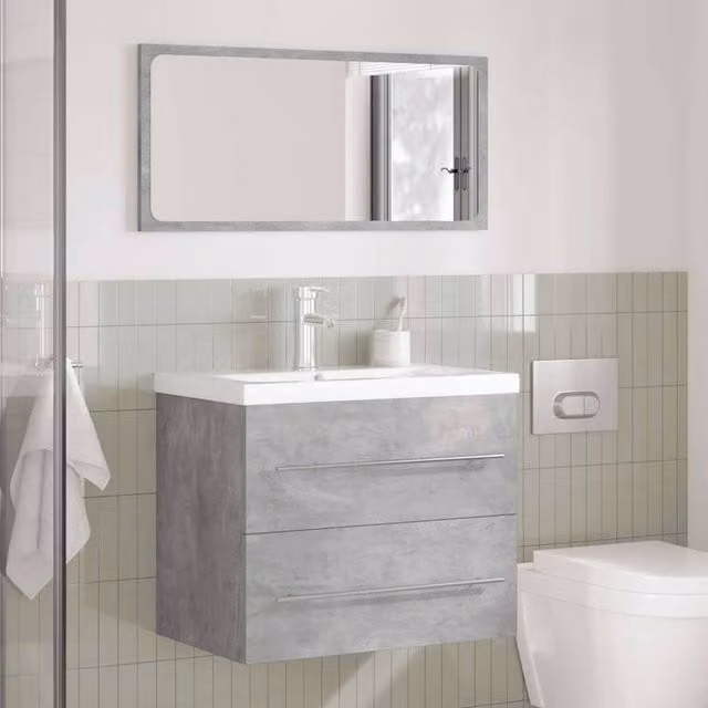 Berkfield Home 2 Piece Modern Wall Mounted Bathroom Vanity Unit Set in Grey and White MDF, W/D/H: 60 x 38.5 x 48 cm – 1