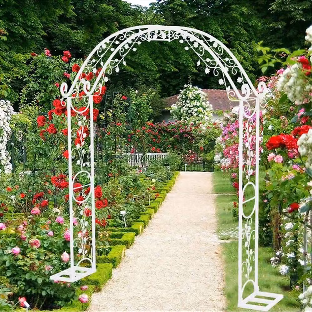 FLAVORA White Metal Garden Arch Trellis Support, H 240 cm x W 220 cm x D 30 cm – 2