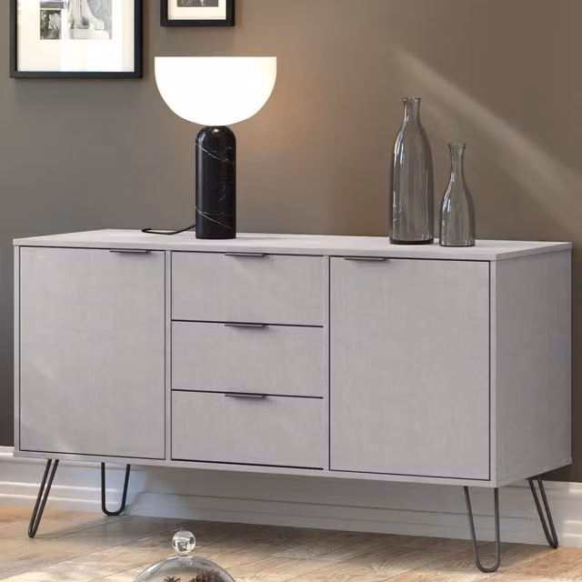 Core Products Ltd Augusta Grey Industrial Medium Sideboard with 2 Doors and 3 Drawers