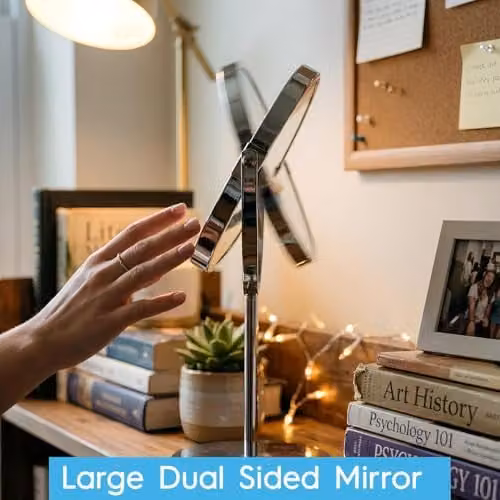 Harbour Housewares Round Gold Metal Pedestal Makeup Mirror, W/H: 18.5 x 35.0 cm – 2