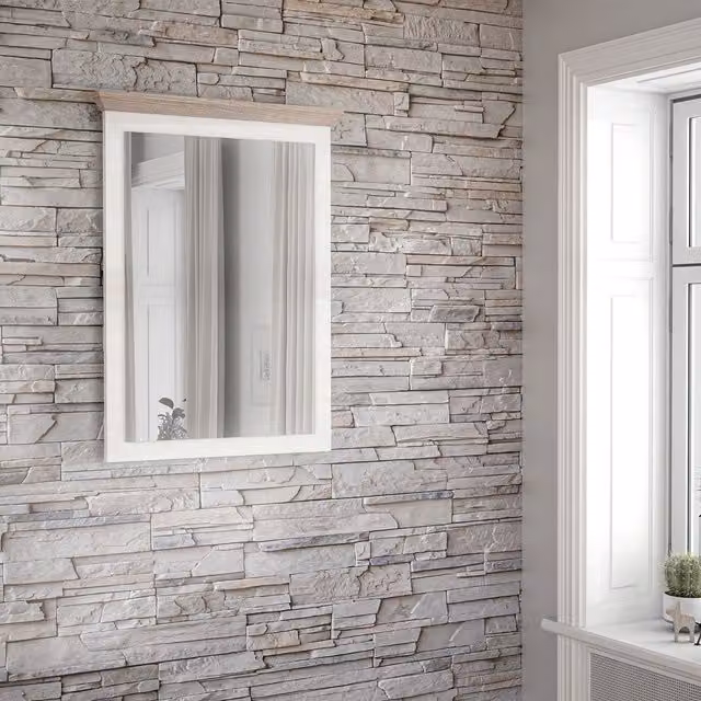 Illopa Rectangular Wall Mirror in White and Wood Finish