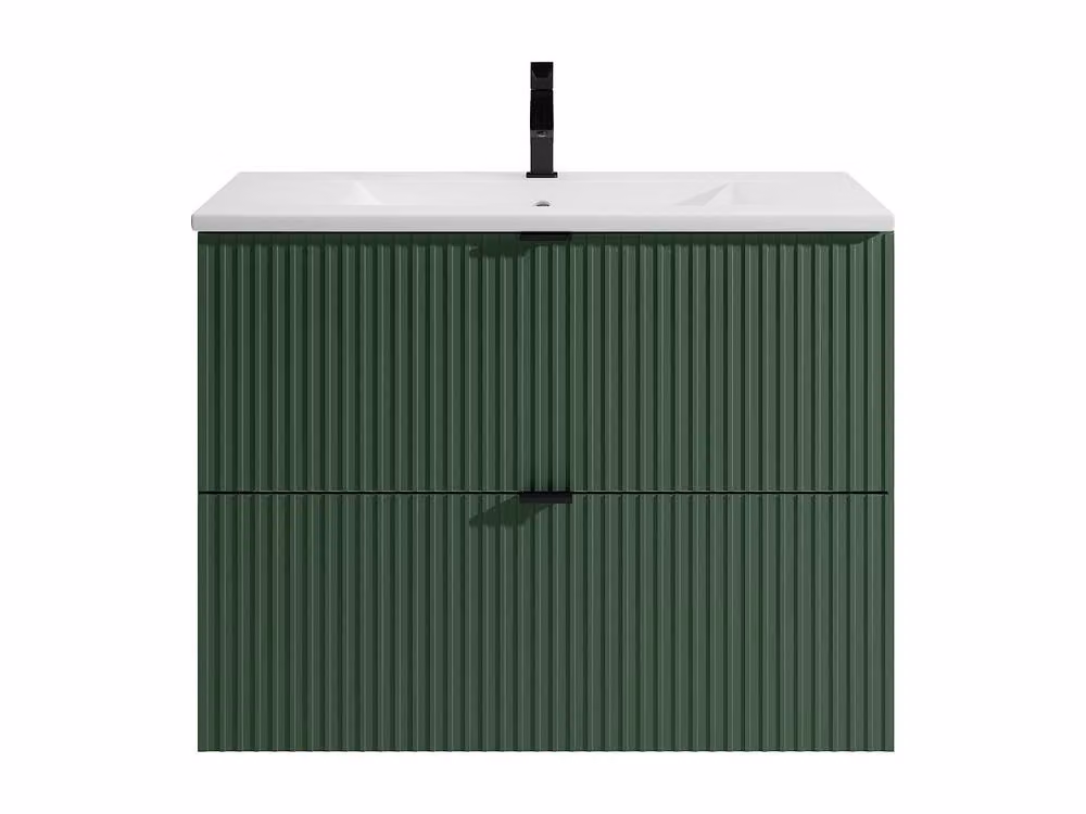 Vente-unique Ribbed Suspended Bathroom Furniture with Recessed Ceramic Basin in Matte Green and White, W/D/H: 80 x 47 x 60 cm – 2