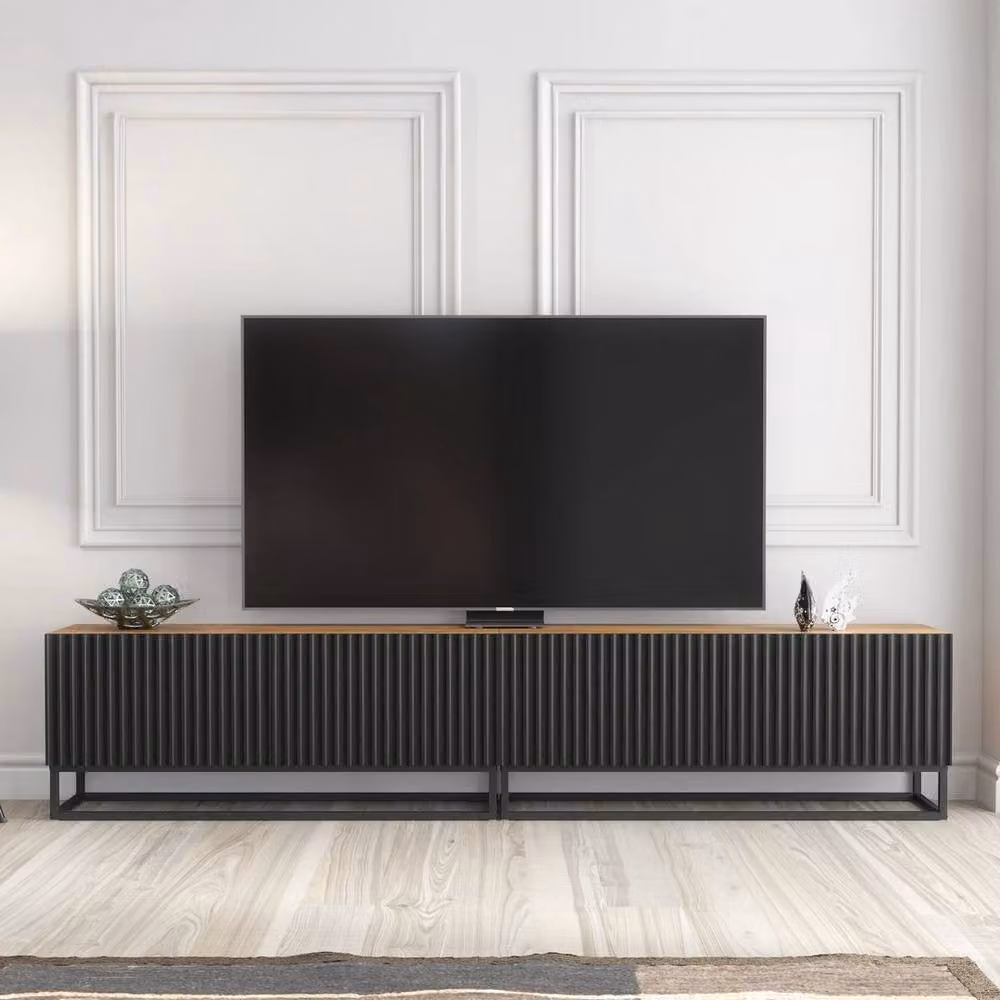 FORGEVIO Modern Black Wood and Metal TV Unit and Media Sideboard Cabinet – 3