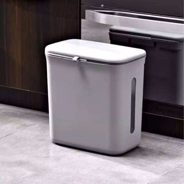 Lifeideas Wall Mounted Plastic Kitchen Waste Bin with Flip Lid, Grey