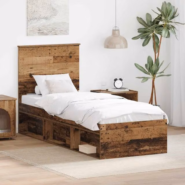 Berkfield Home Bed Frame with Headboard in Old Wood Brown, Solid Pine and MDF, W: 75 cm, L: 190 cm – 1