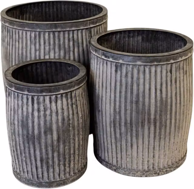 Four Candle Set of 3 Galvanised Steel Dolly Tub Planters in Grey