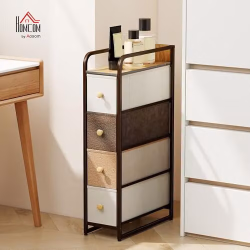 HOMCOM 4-Drawer Chest of Drawers with Fabric Drawers in Mixed-Brown – 2