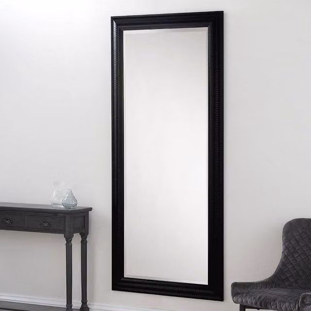 Yearn Mirrors Modern Textured Black Full Length Rectangular Hanging Mirror W: 77 cm, H: 168.5 cm