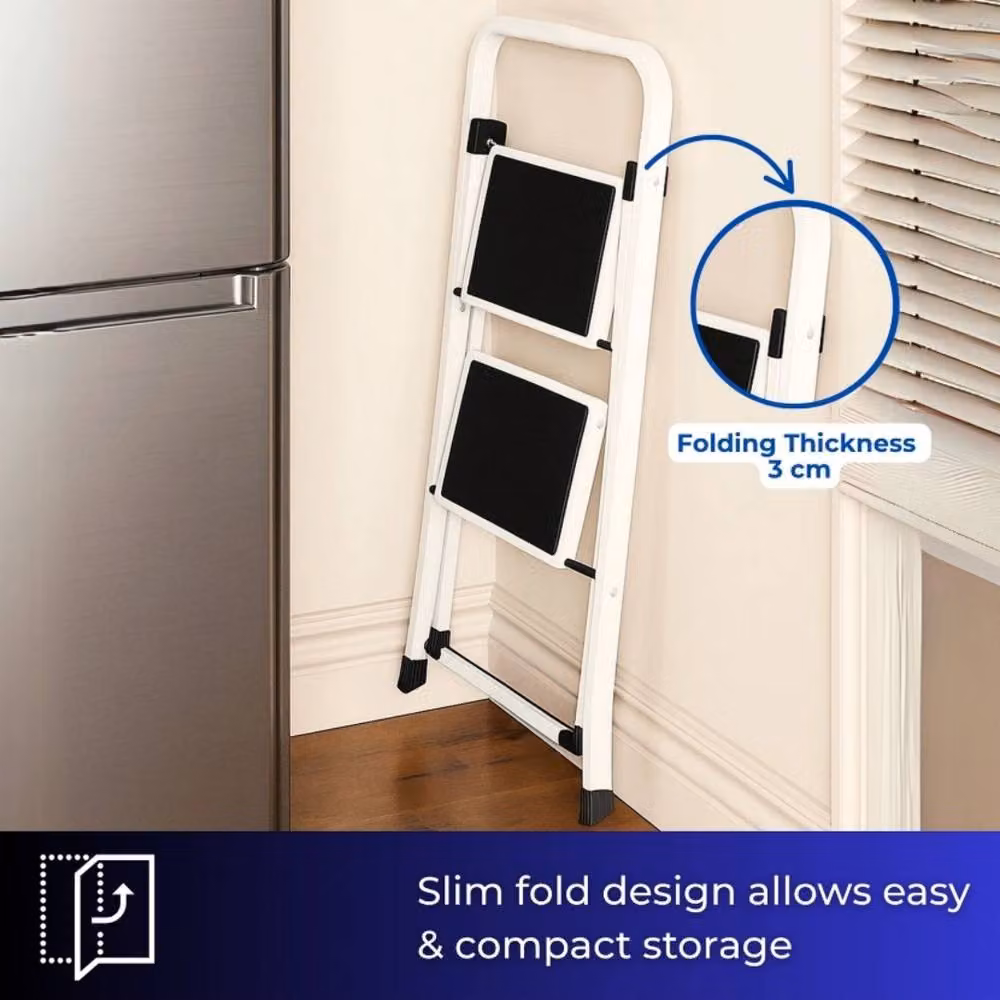 Kelvenix 2 Step Ladder in White with Anti-Slip Treads and Rubber Feet – 4