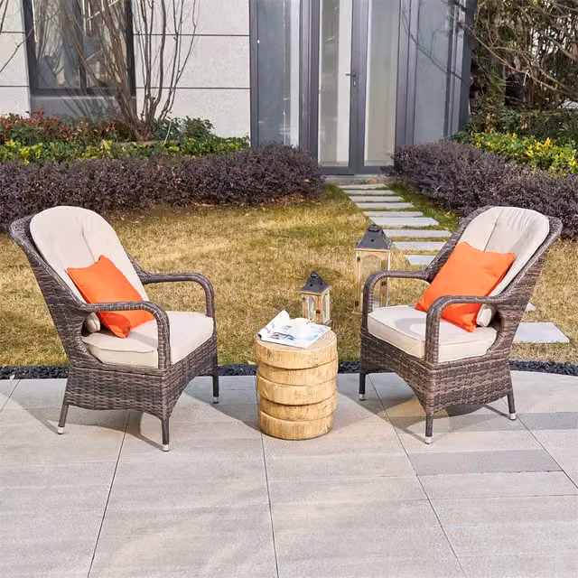 Abrihome Set of 2 Rattan Chairs and Tea Side Table in Brown