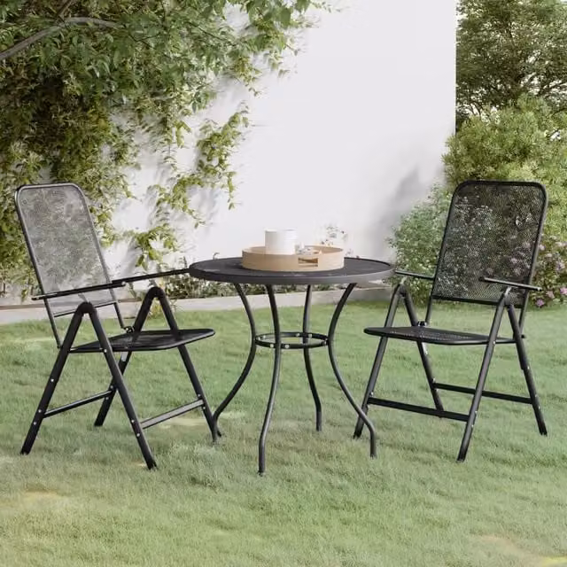 Berkfield Home 3 Piece Modern Garden Dining Set in Matt Anthracite Black Expanded Metal Mesh