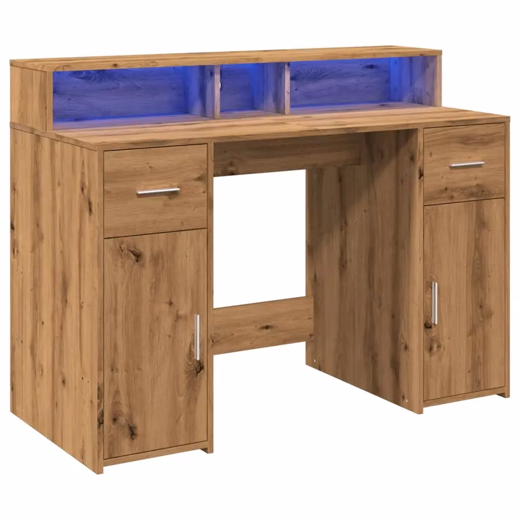 Berkfield Modern Gaming Desk with LED Lights in Artisan Oak Brown, W/D/H: 120 x 55 x 91 cm – 3