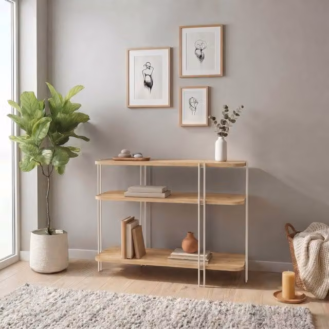 Decortie Notus Open Console Table with Metal Frame in White