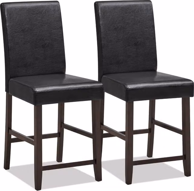 Costway Set of 2 Black PU Upholstered Counter Bar Chairs with Solid Rubberwood Legs and Ergonomic Back