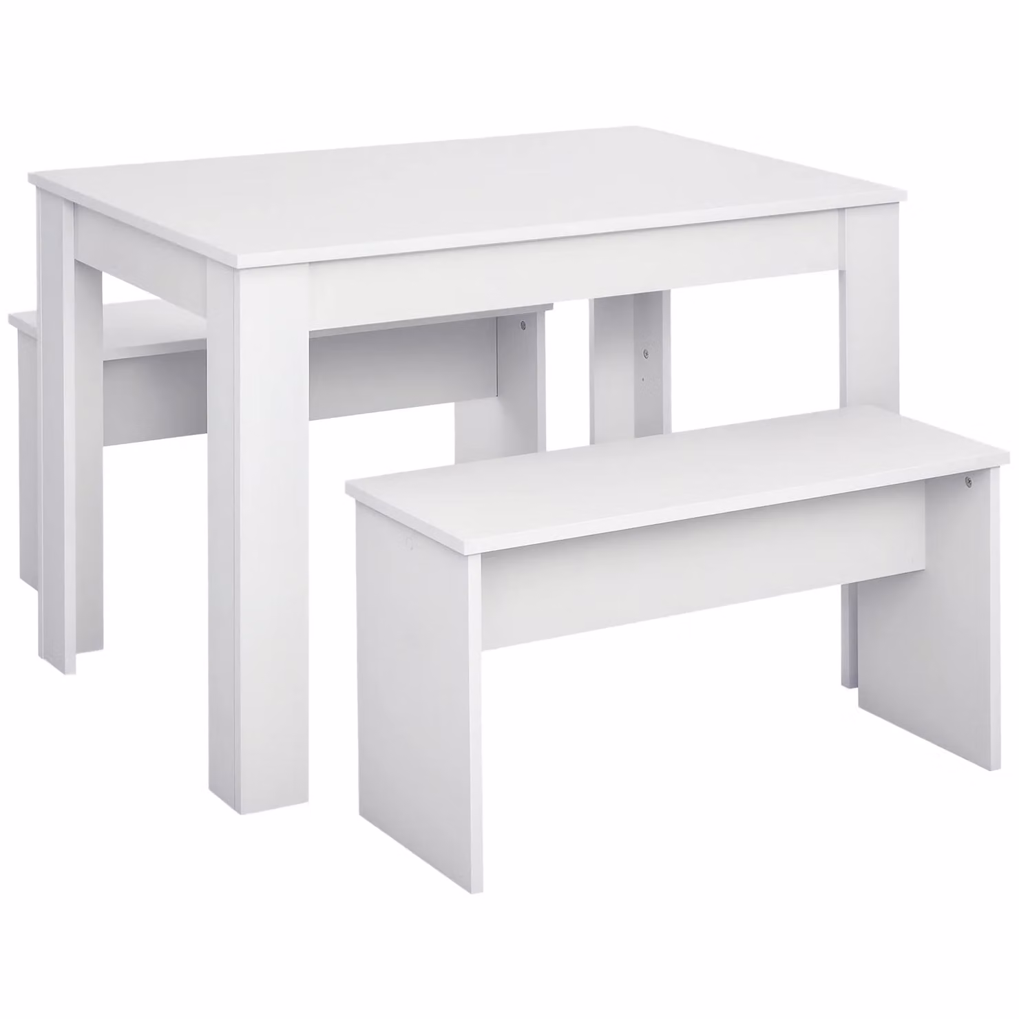 HOMCOM Modern 3-Piece Dining Table and 2 Bench Set in White – 2