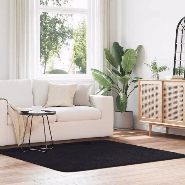 Berkfield Home NAVARRA Black Shaggy High Pile Polyester Square Rug W/D/H: 160 x 160 x 1 cm