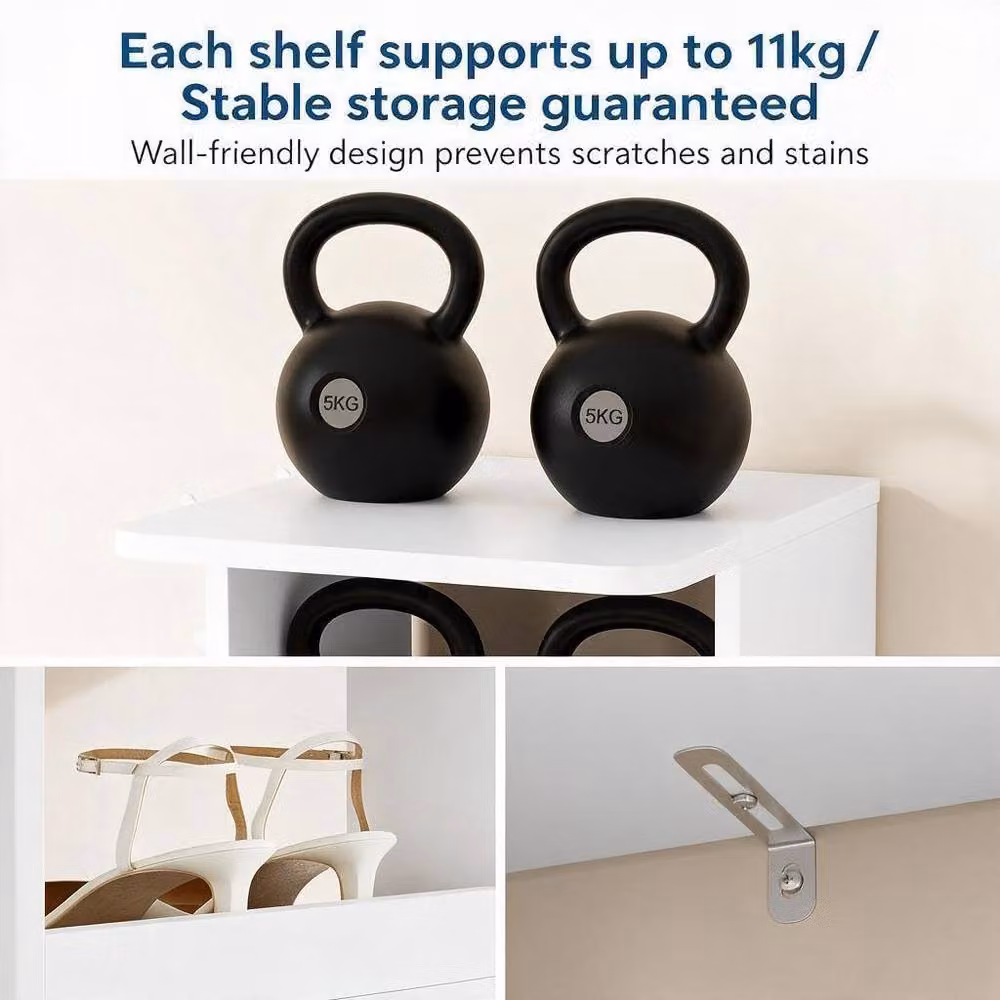 London Boutique Narrow White Wooden Shoe Rack with Hooks and Back Panel, W/D/H: 26.5 x 10.0 x 110.0 cm – 3