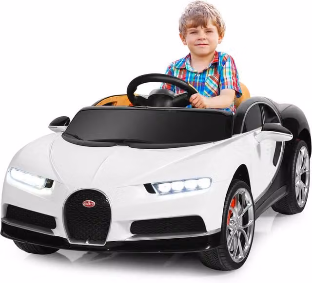 Costway 12V Bugatti Electric Kids Ride On Car with Light and Sound, White – 1