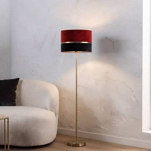Garden Greatness Contemporary Velvet Stripe Floor Lamp in Red, Black and Gold/Brass, Height: 158 cm – 1