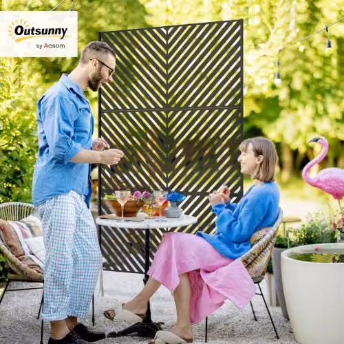 Outsunny Metal Outdoor Privacy Screen Garden Divider in Black, H 198 x W 122 x D 45 cm – 2